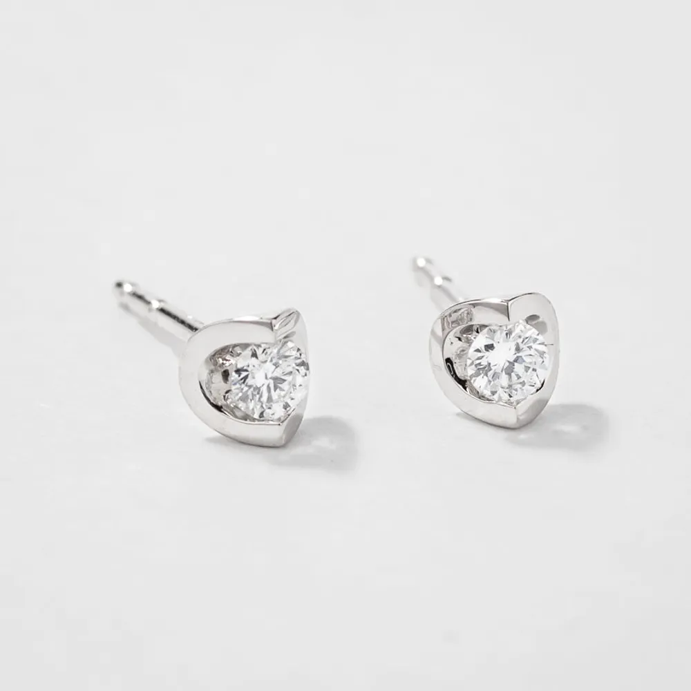 Tension Set Solitaire Canadian Diamond Stud Earrings in 14K White Gold