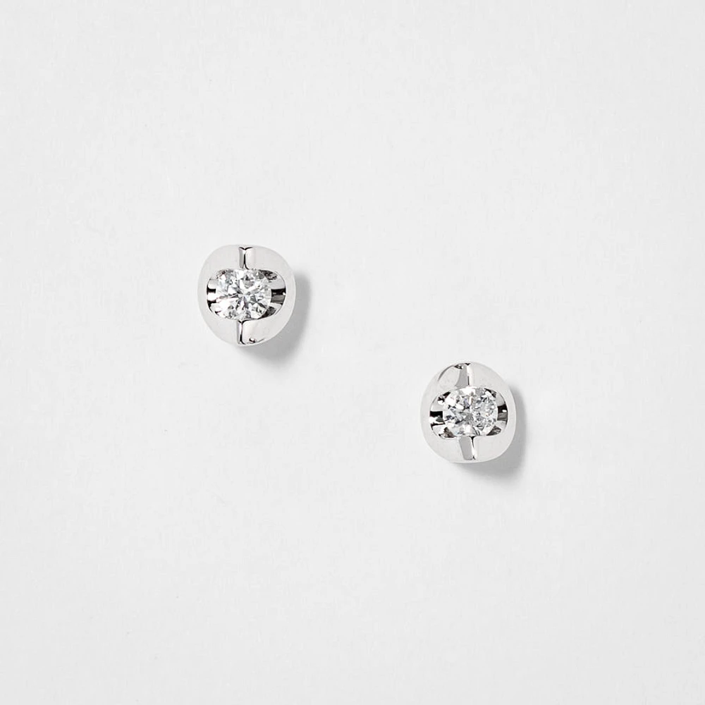 Tension Set Solitaire Canadian Diamond Stud Earrings in 14K White Gold