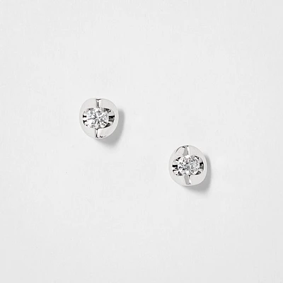 Tension Set Solitaire Canadian Diamond Stud Earrings in 14K White Gold