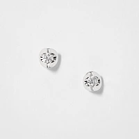 Tension Set Solitaire Canadian Diamond Stud Earrings in 14K White Gold