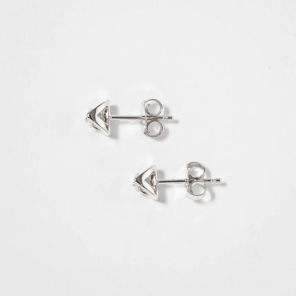 Tension Set Solitaire Canadian Diamond Stud Earrings in 14K White Gold