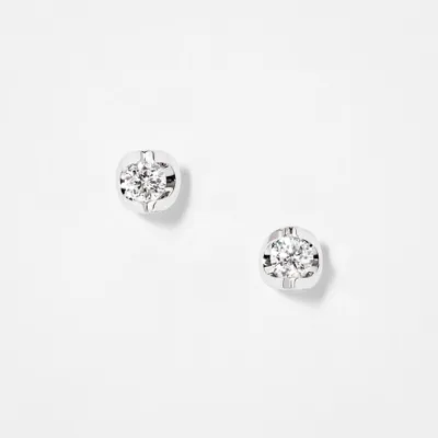 Tension Set Solitaire Canadian Diamond Stud Earrings in 14K White Gold