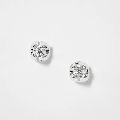 Tension Set Solitaire Canadian Diamond Stud Earrings in 14K White Gold