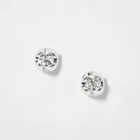 Tension Set Solitaire Canadian Diamond Stud Earrings in 14K White Gold
