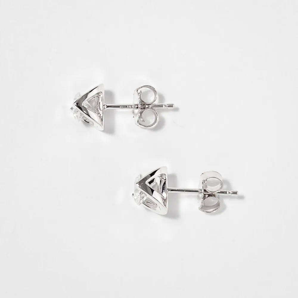 Tension Set Solitaire Canadian Diamond Stud Earrings in 14K White Gold