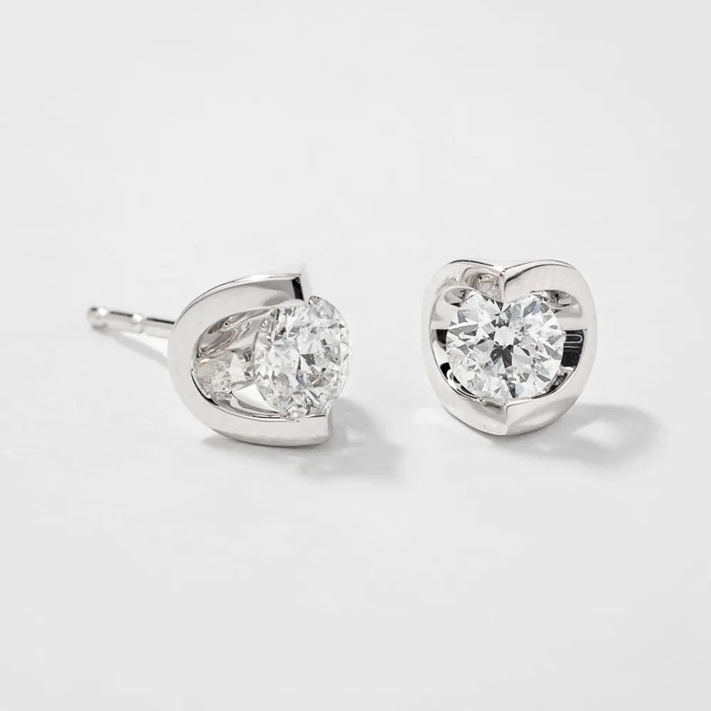 Tension Set Solitaire Canadian Diamond Stud Earrings in 14K White Gold
