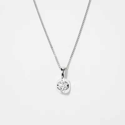 Tension Set Canadian Diamond Solitaire Necklace in 14K White Gold (0.1