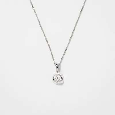 Tension Set Canadian Diamond Solitaire Necklace in 14K White Gold (0.1