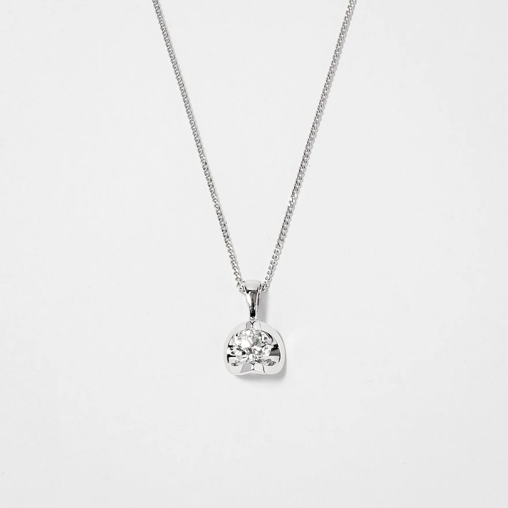 Tension Set Canadian Diamond Solitaire Necklace in 14K White Gold (0.2