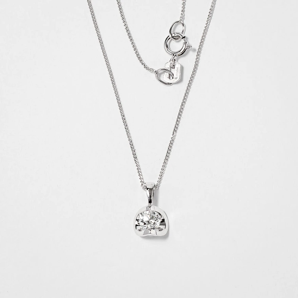 Tension Set Canadian Diamond Solitaire Necklace in 14K White Gold (0.2