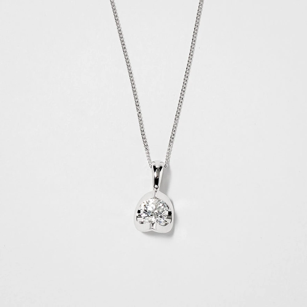 Tension Set Canadian Diamond Solitaire Necklace in 14K White Gold (0.3