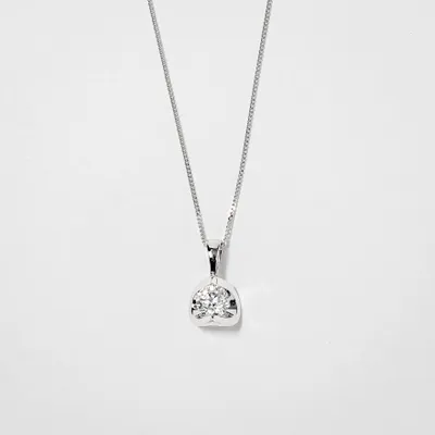 Tension Set Canadian Diamond Solitaire Necklace in 14K White Gold