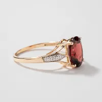 Oval Garnet Ring with Diamond Accents 10K Yellow Gold