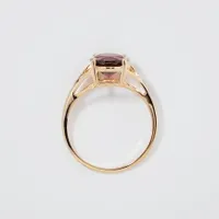 Oval Garnet Ring with Diamond Accents 10K Yellow Gold