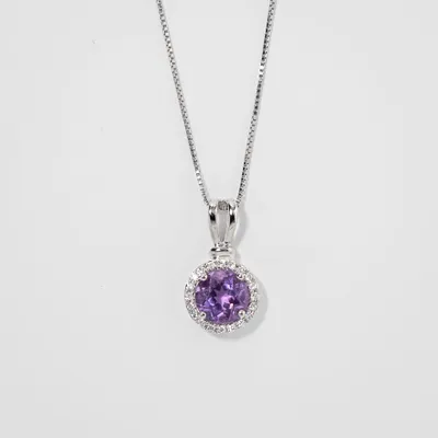 Amethyst Pendant with Diamond Accents in 10K White Gold