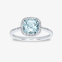 Cushion Cut Aquamarine Diamond Ring 14K White Gold