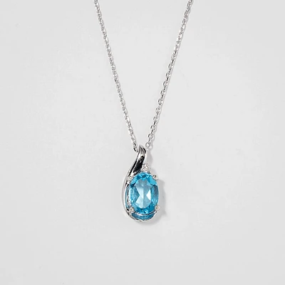 Blue Topaz Necklace in 10K White Gold