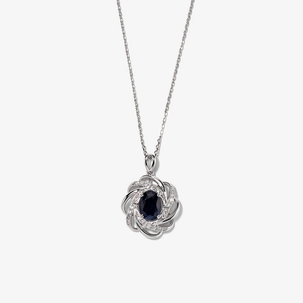 Sapphire Necklace with Diamond Accents in 10K White Gold