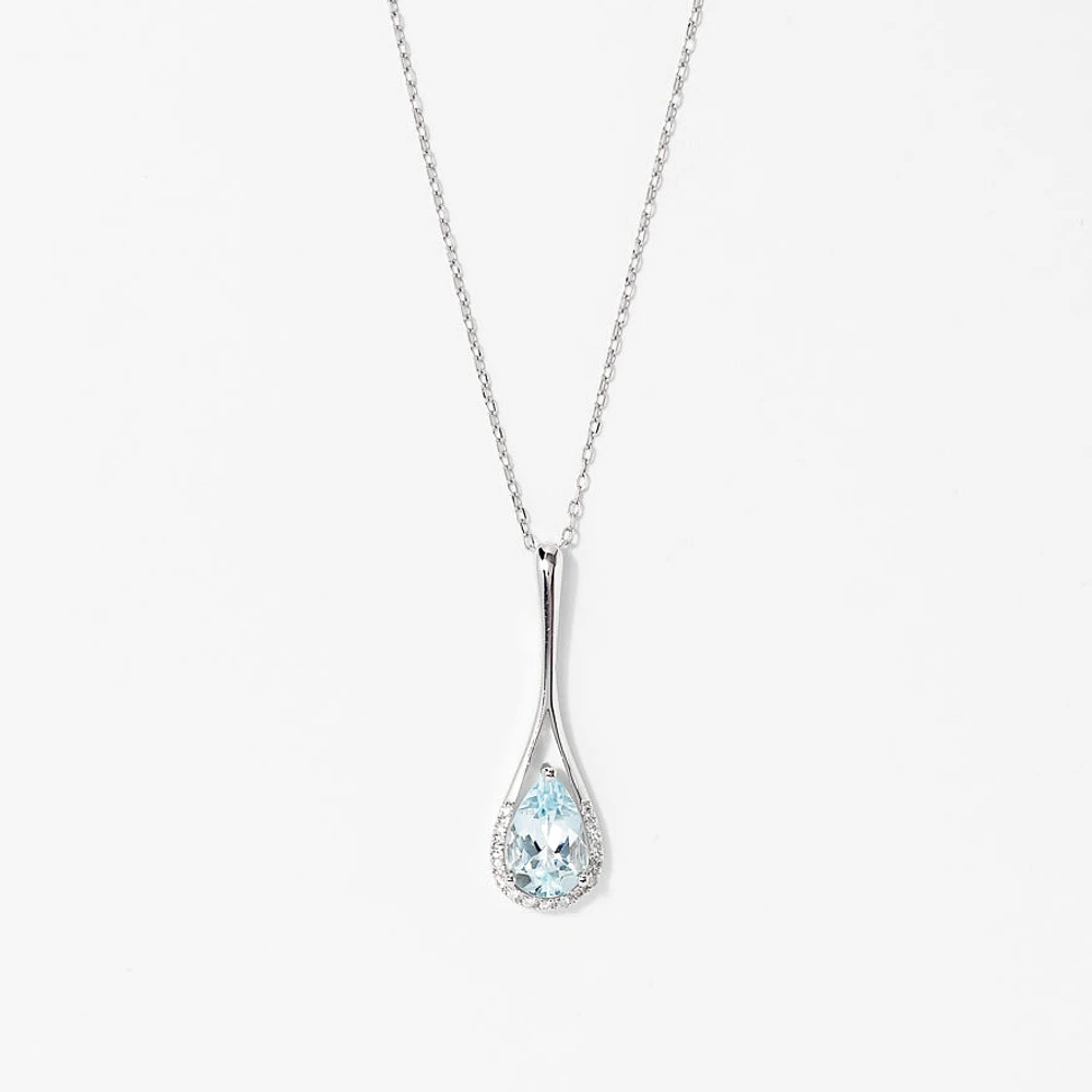 Aquamarine Pendant Necklace in 10K White Gold