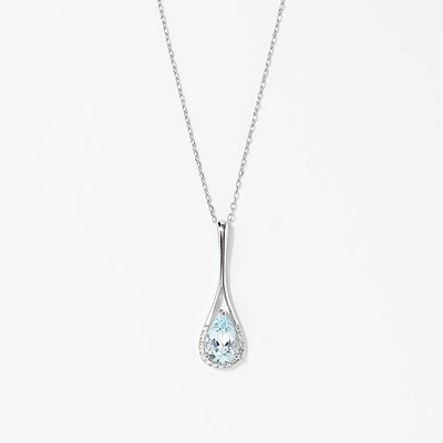 Aquamarine Pendant Necklace in 10K White Gold