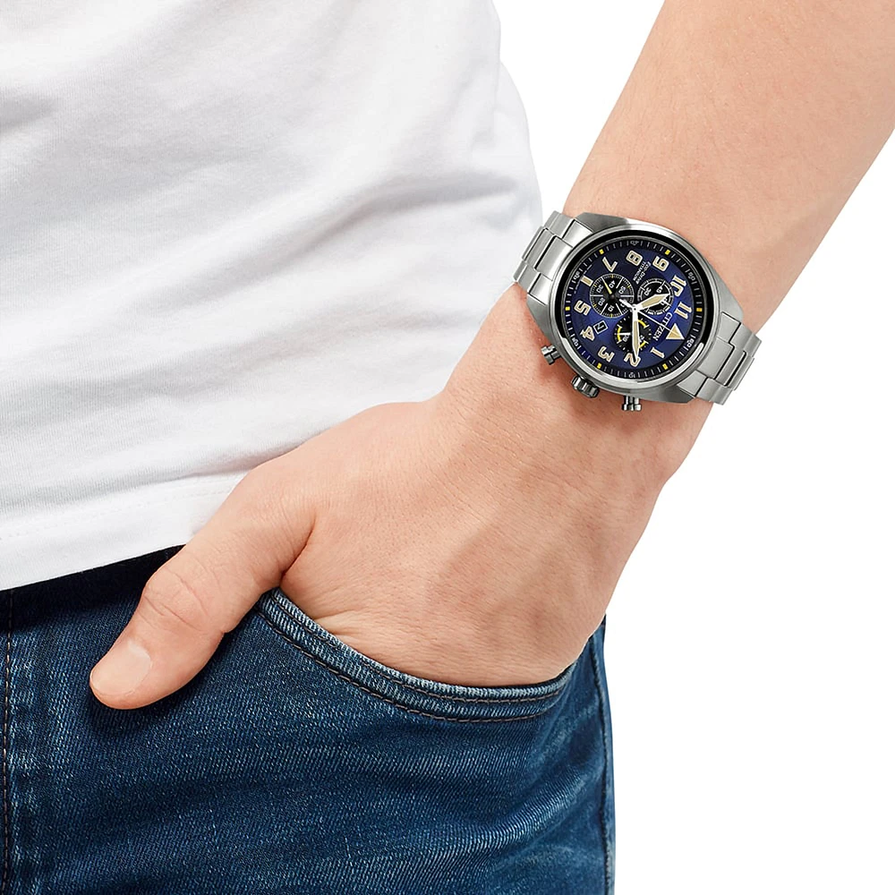 Citizen Eco-Drive Brycen Blue Dial Super Titanium Bracelet Watch | AT2