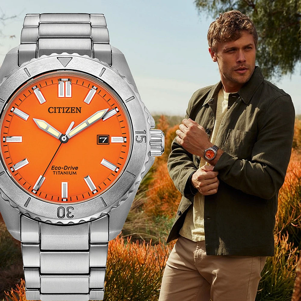 Citizen Eco-Drive Brycen Orange Dial Super Titanium Watch | AW1840-50X