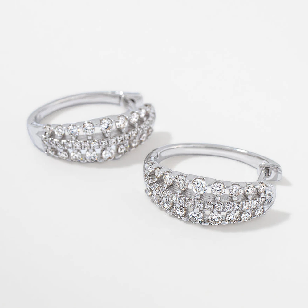 Diamond Cluster Hoop Earrings in 10K White Gold (1.00 ct tw)