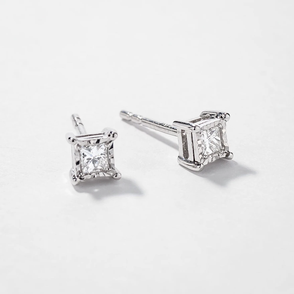 Miracle Mark Diamond Solitaire Stud Earrings in 10K White Gold (0.15ct