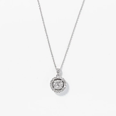 Double Halo Diamond Necklace in 10K White Gold with Chain (0.38ct tw)