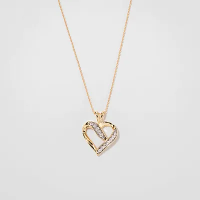 Diamond Cluster Heart Shaped Pendant in 10K Yellow Gold (0.06 ct tw)