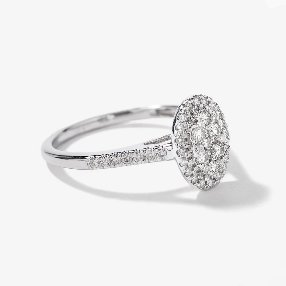 Oval Diamond Cluster Ring 10K White Gold (0.40ct tw)