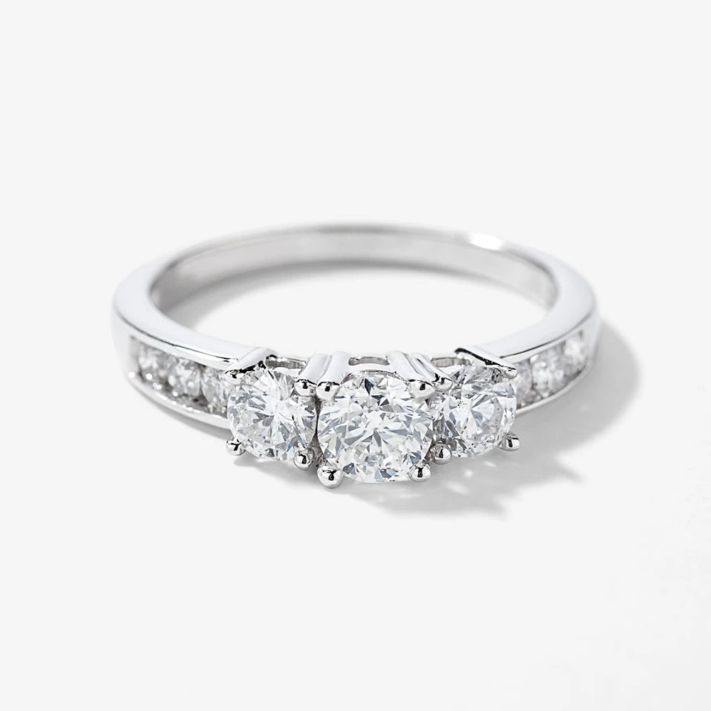 Three-Stone Diamond Engagement Ring 10K White Gold (0.95 ct tw)