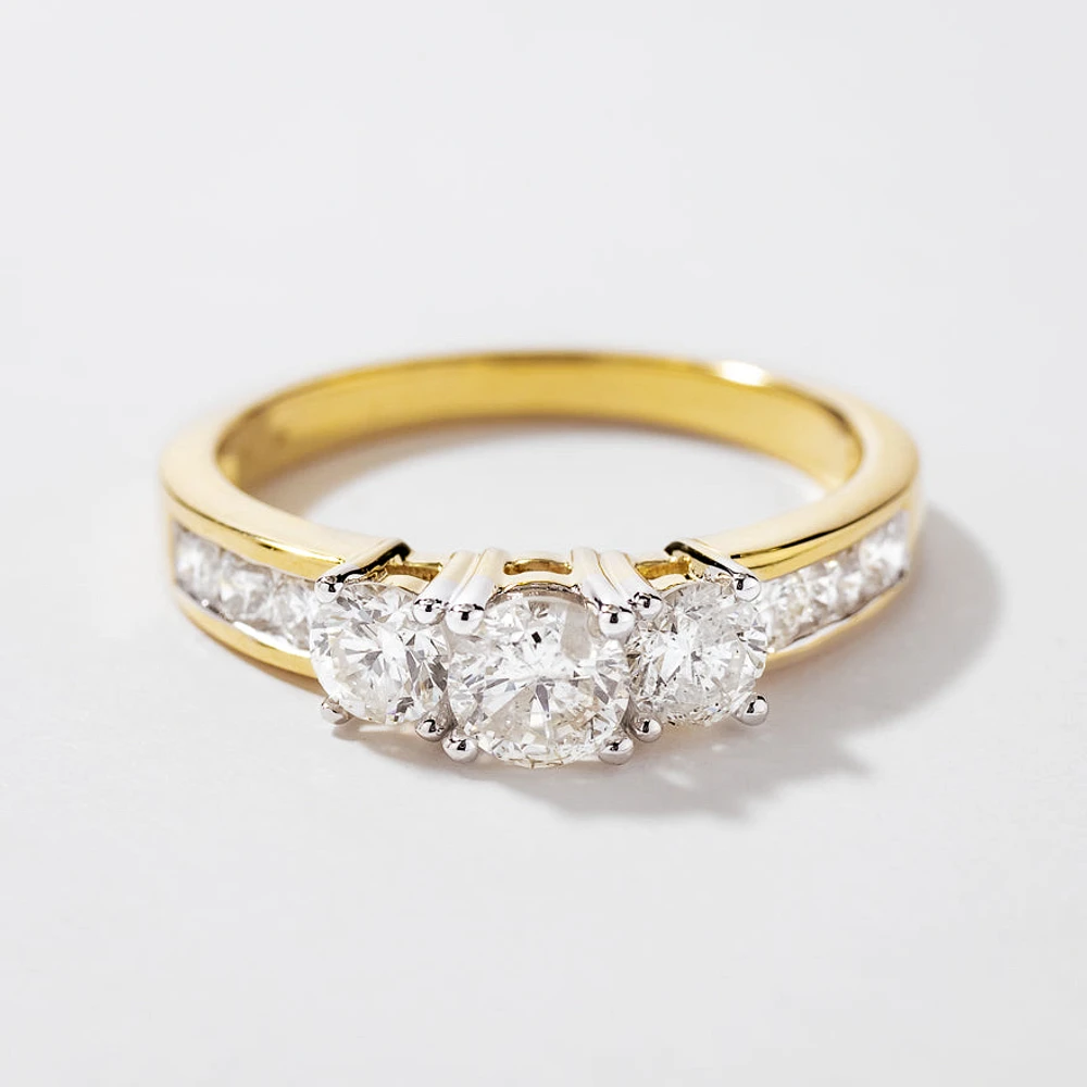 Three-Stone Diamond Engagement Ring 10K Yellow Gold (0.95 ct tw)