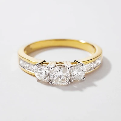 Three-Stone Diamond Engagement Ring 10K Yellow Gold (0.95 ct tw)