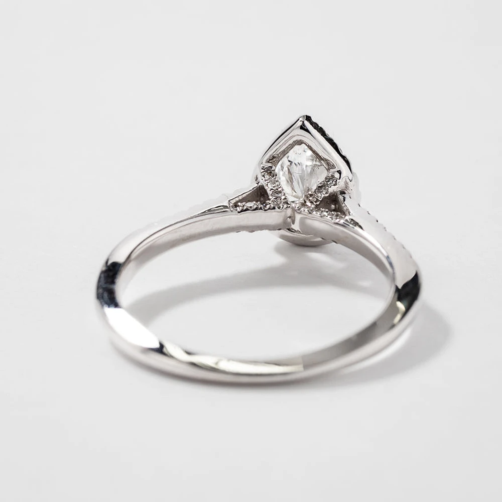 Pear Shape Diamond Halo Engagement Ring 14K White Gold (0.75ct tw)