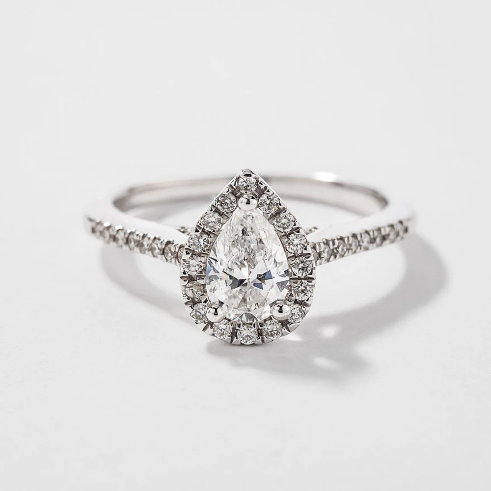 Pear Shape Diamond Halo Engagement Ring 14K White Gold (0.75ct tw)