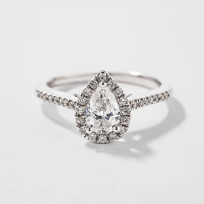 Pear Shape Diamond Halo Engagement Ring 14K White Gold (0.75ct tw)