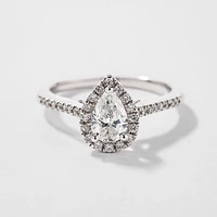 Pear Shape Diamond Halo Engagement Ring 14K White Gold (0.75ct tw)