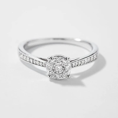 Diamond Cluster Ring 10K White Gold (0.15 ct tw)