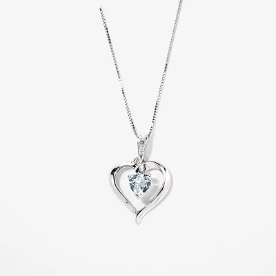 Heart Shaped Aquamarine Diamond Necklace in 10K White Gold