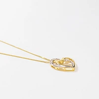 Double Heart Diamond Pavé Necklace in 10K Yellow Gold (0.03ct tw)