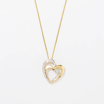 Double Heart Diamond Pavé Necklace in 10K Yellow Gold (0.03ct tw)