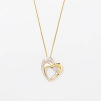 Double Heart Diamond Pavé Necklace in 10K Yellow Gold (0.03ct tw)