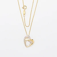 Double Heart Diamond Pavé Necklace in 10K Yellow Gold (0.03ct tw)