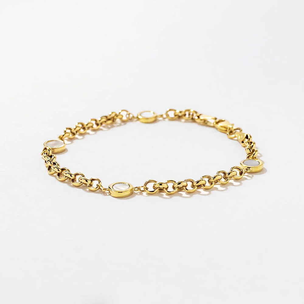 Cable Bracelet with Mother of Pearl Charms in 10K Yellow Gold