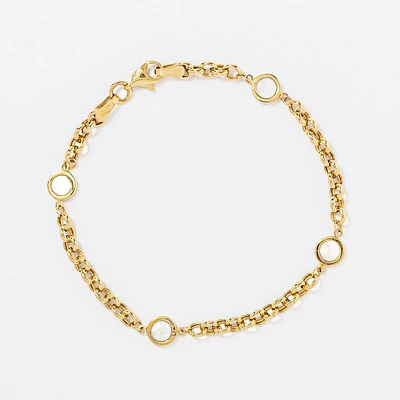 Cable Bracelet with Mother of Pearl Charms in 10K Yellow Gold