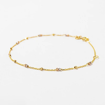Diamond Cut Ball Bracelet in 10K Tri-Coloured Gold