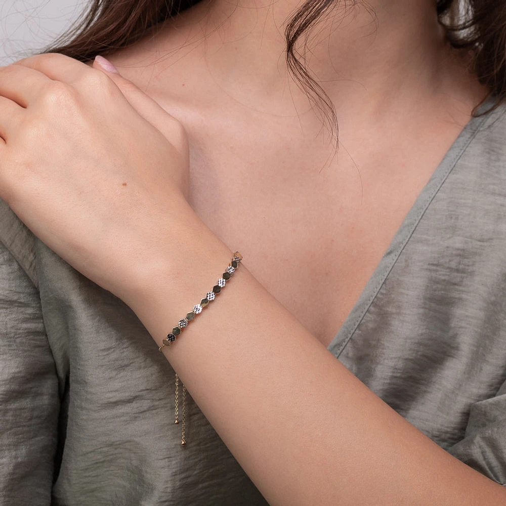 Honeycomb Bolo Bracelet in 10K Yellow and White Gold