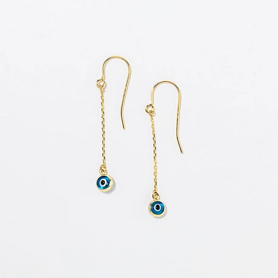 Evil Eye Drop Earrings in 10K Yellow Gold