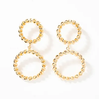 Double Twist Circle Drop Earrings in 10K Yellow Gold